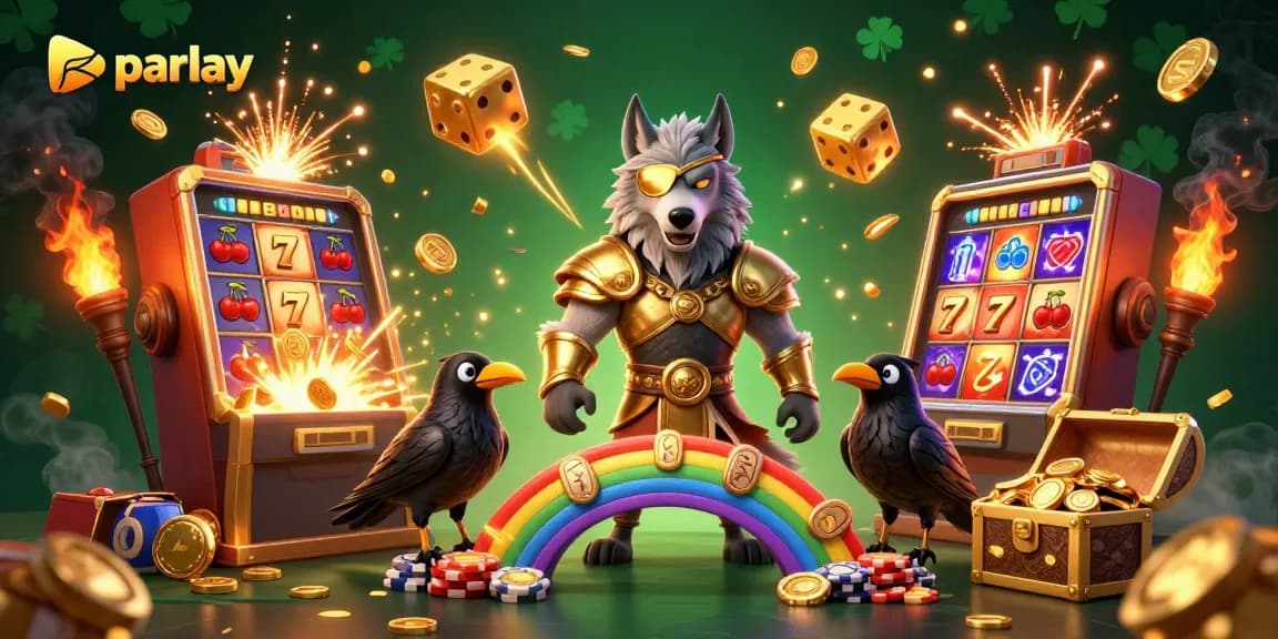 Experience parlay betting excitement with Odin and his ravens before a casino chip bridge.