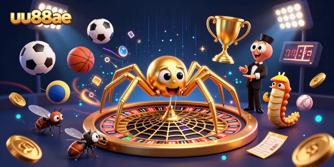 Watch the exciting uu88ae web of bets as a spider spins a roulette wheel with a thrilling backdrop.