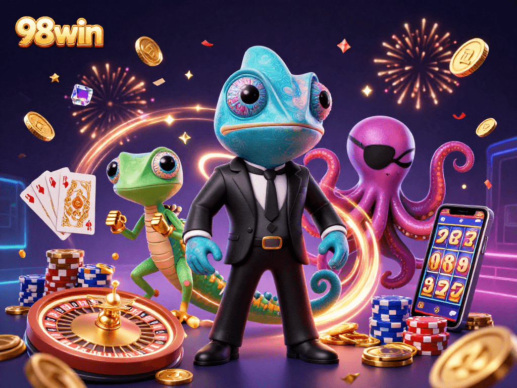Engage in exciting casino games at 98win with colorful characters and dazzling rewards.