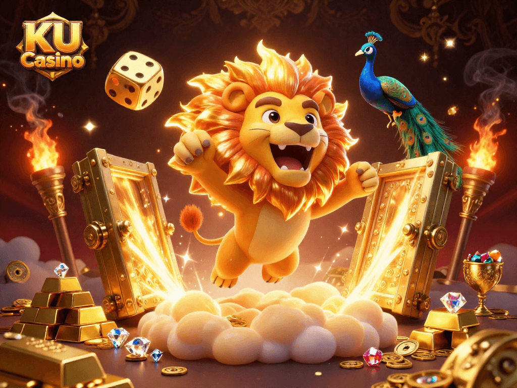 Experience winning thrills at KU Casino with dynamic golden visuals and playful characters.