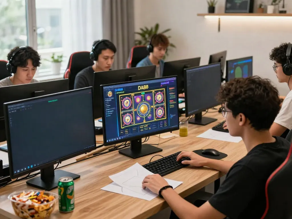Players engaged in online gaming at DA88, showcasing a modern gaming setup and diverse activities.