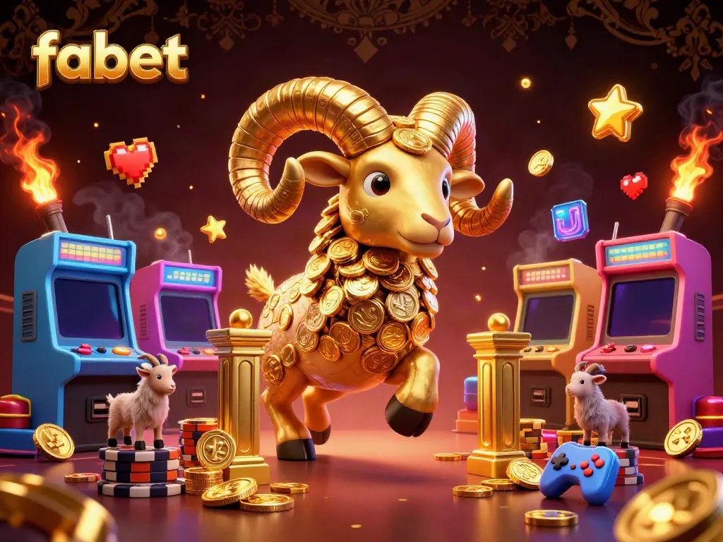 Experience ultimate gaming excitement at fabet with a stunning 3D illustration of a golden ram in action.