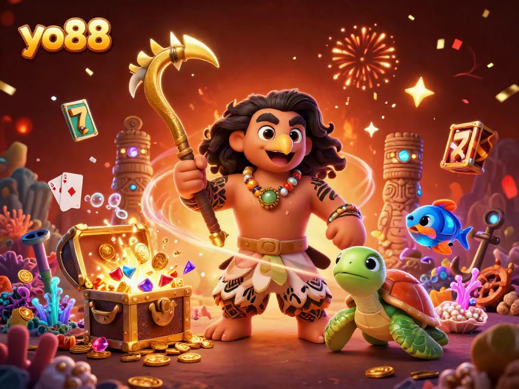 Engage with yo88's thrilling slot experience amid vibrant characters and casino elements.