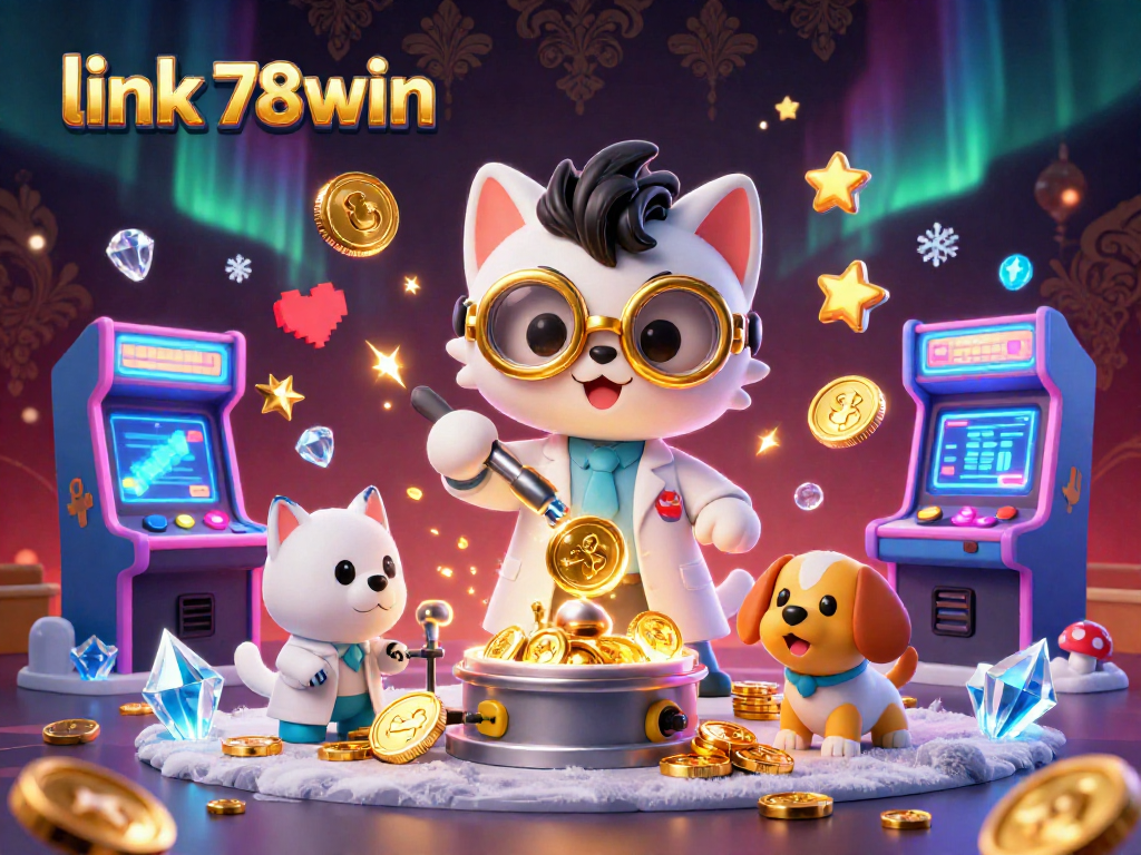 Engage with link 78win through dynamic gaming scenes filled with vibrant characters and casino elements.