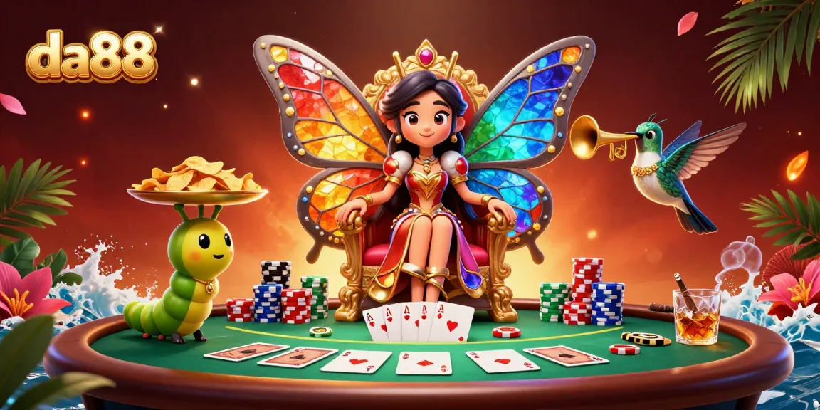 Experience the vibrant energy of da88 with a colorful card scene featuring a butterfly queen.