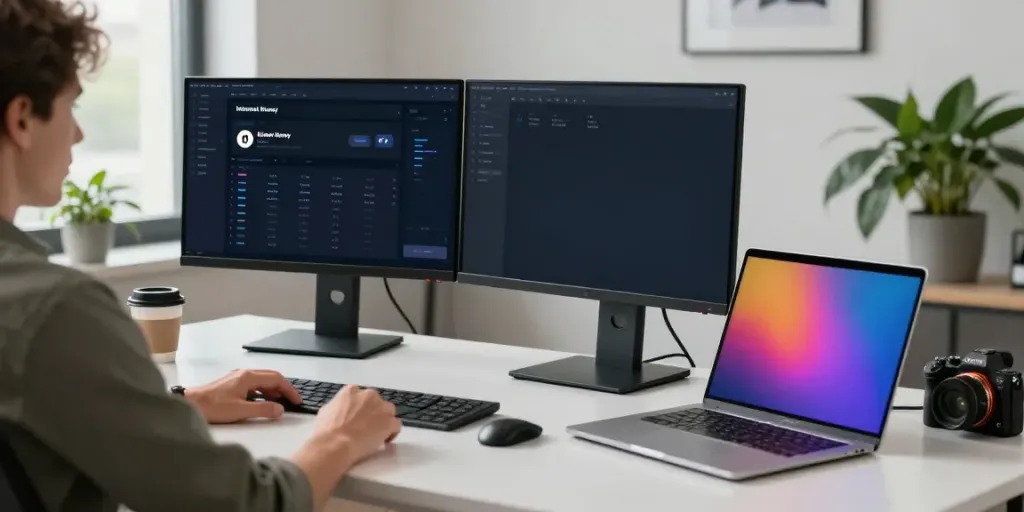Explore seamless crypto transactions with the Internet Money wallet interface in a modern workspace.