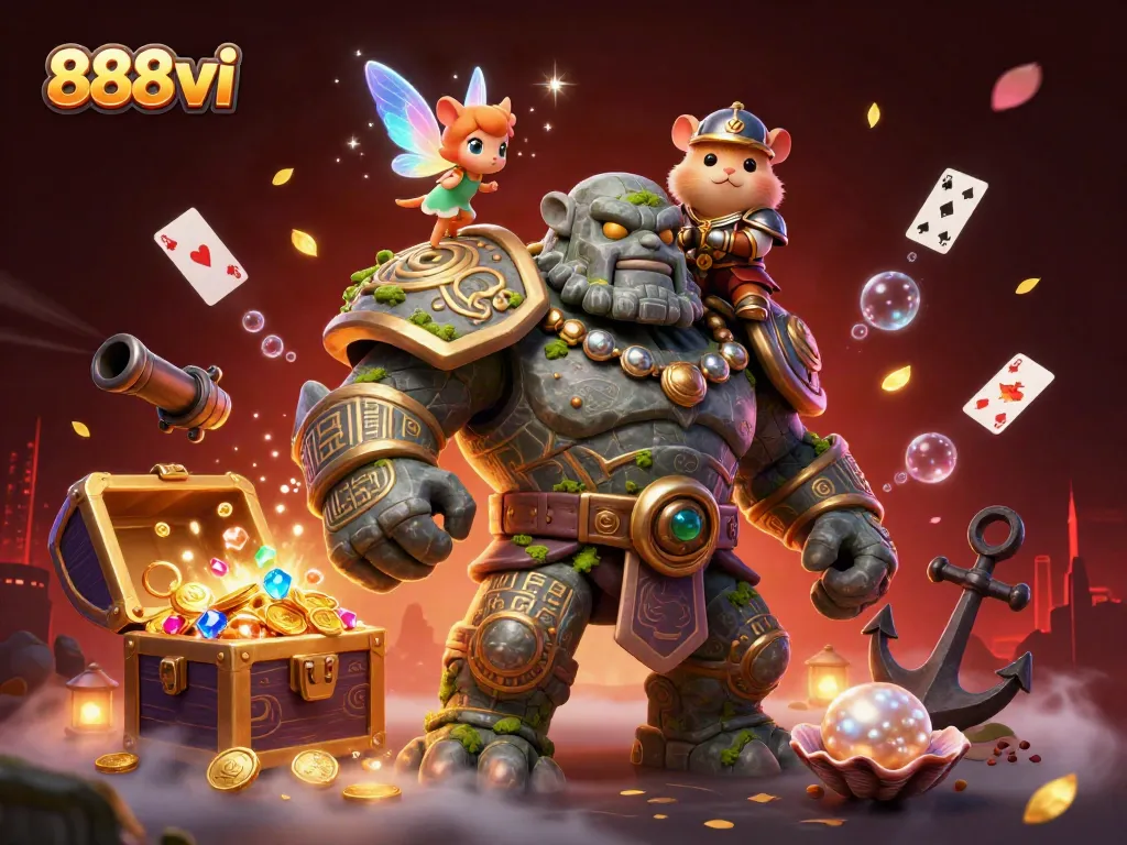 Experience the excitement of 888vi's dynamic gaming world with lively characters and winning treasures!