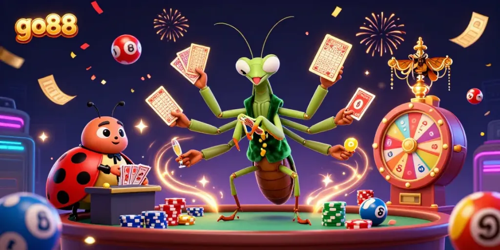 Join the excitement at go88 as the mantis dealer entertains players in a vibrant casino scene.