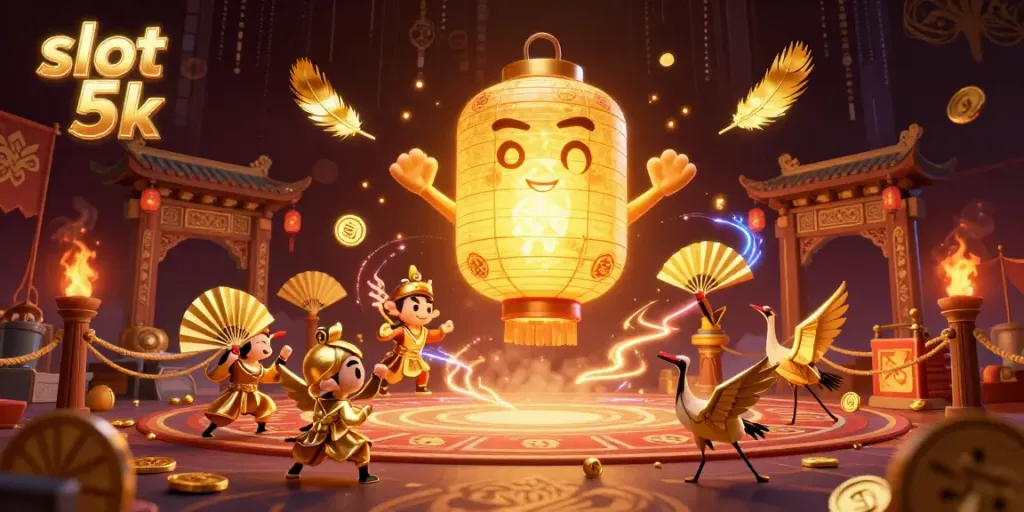 Engage in the slot 5k adventure featuring a golden lantern spirit and vibrant casino elements.