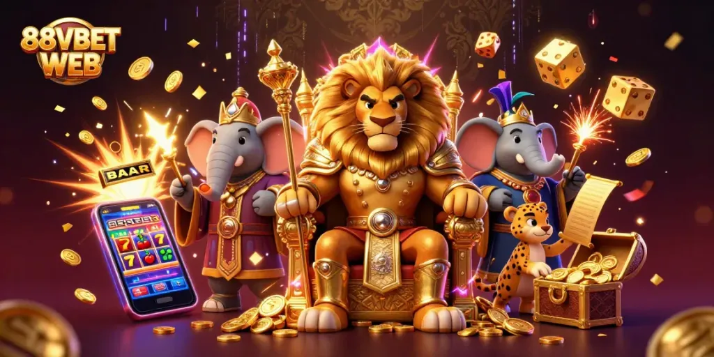 Experience the excitement of 88VBET WEB with a captivating casino adventure scene bursting with action.