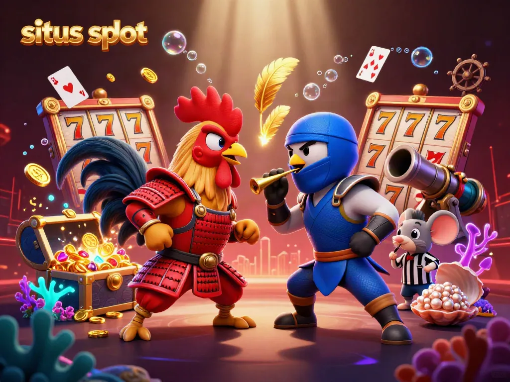 Engage with exciting situs slot action featuring twin roosters, jackpot elements, and vibrant underwater treasures.