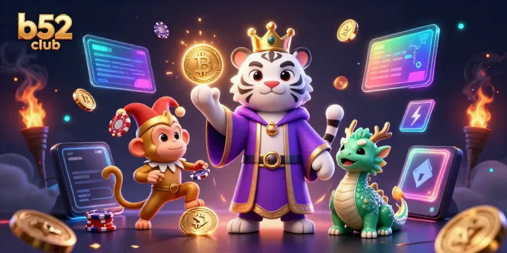 Experience gaming magic at b52 club with vibrant characters and thrilling crypto elements.