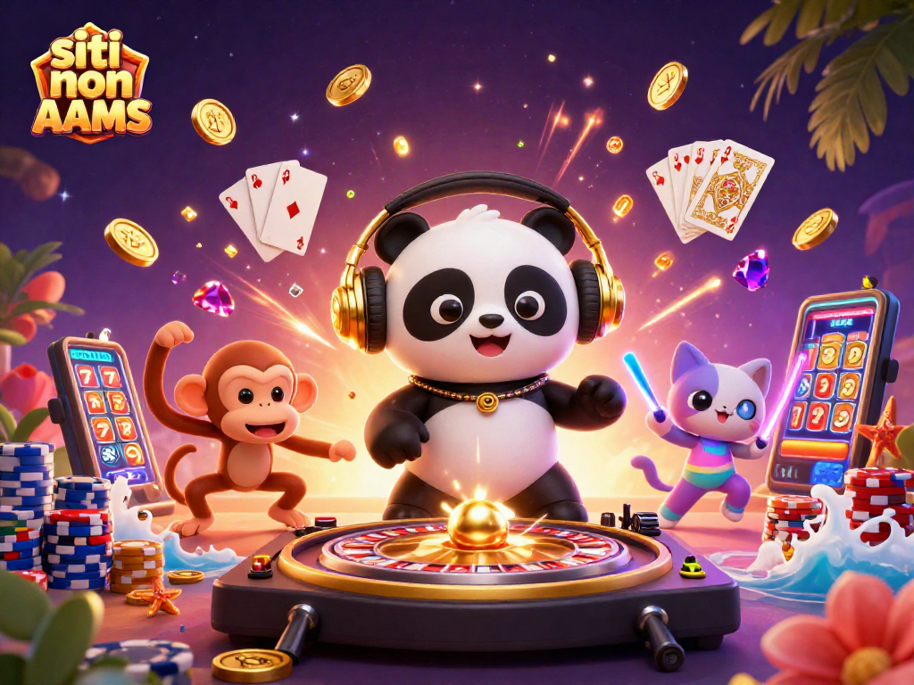 Visualizza i siti non AAMS con tanto divertimento: un DJ panda e un monkey danzante in un mondo di giochi d'azzardo.
