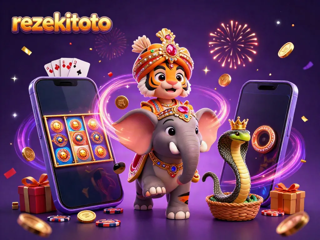 Experience spinning reels and vibrant slots at rezekitoto featuring a cartoon maharaja riding an elephant.