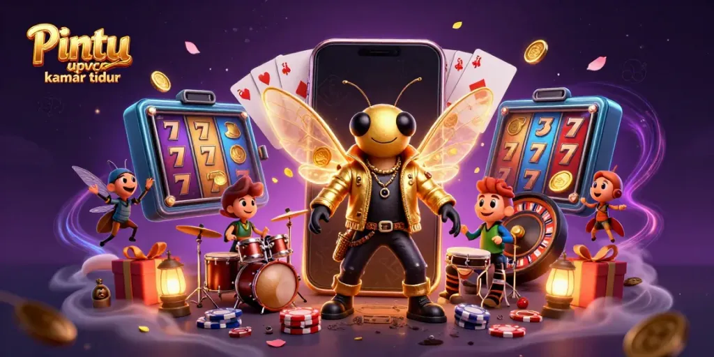 Engage with Pintu upvc kamar tidur through this dynamic and colorful 3D casino illustration showcasing a vibrant rock star scene.