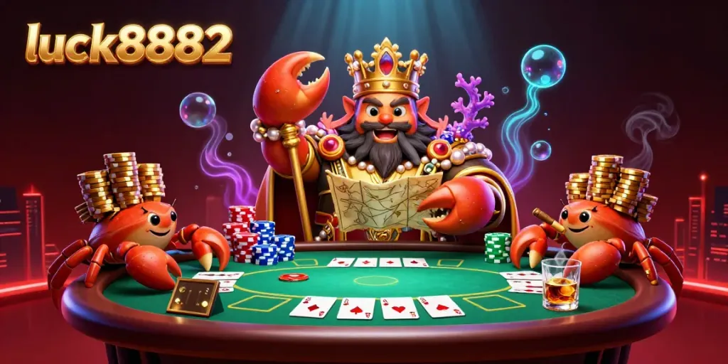 Experience thrilling gameplay with luck8882 at a vibrant casino featuring a golden crab emperor.