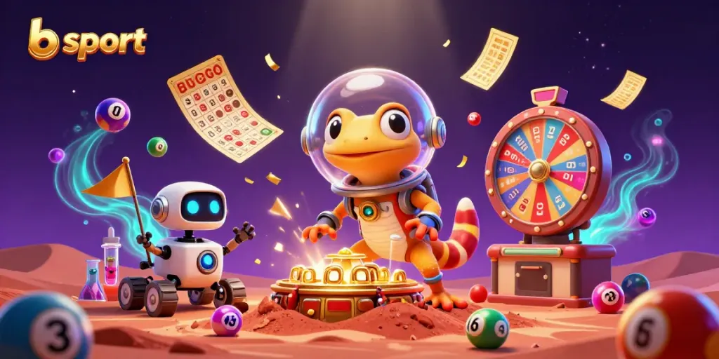 Your gateway to winning strategies at b sport with a vibrant Martian gecko uncovering a golden casino.