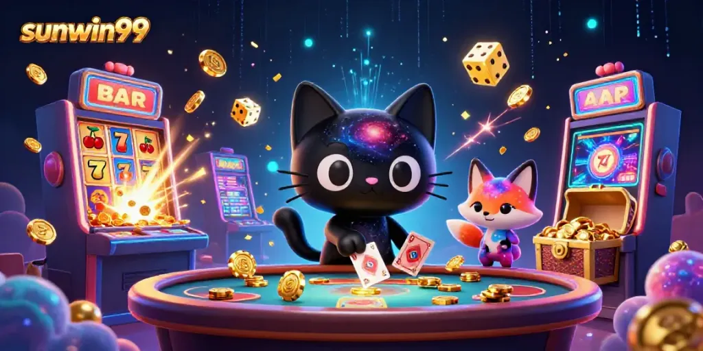 Experience the thrilling gameplay at sunwin99 with a vibrant cosmic casino scene.