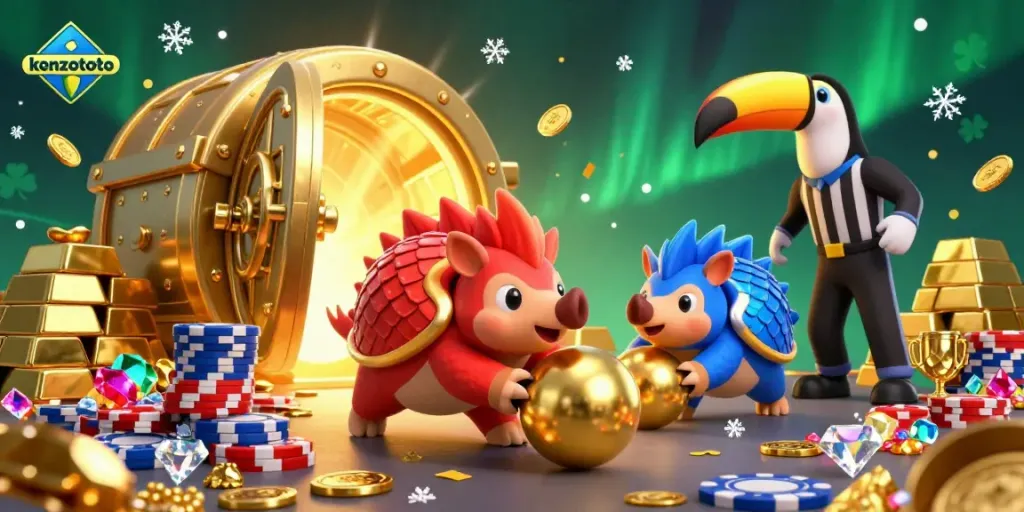Experience thrilling kenzototo gameplay with vibrant pangolin characters amidst poker chips and golden treasures.