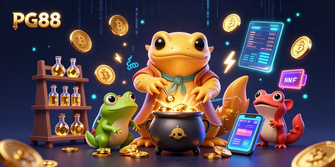 Experience excitement at PG88 with a magical casino scene featuring golden alchemical transformations and cryptocurrency.