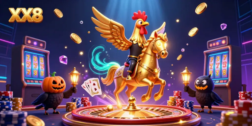 Experience the thrilling XX8 casino environment with imaginative characters and vibrant game elements.