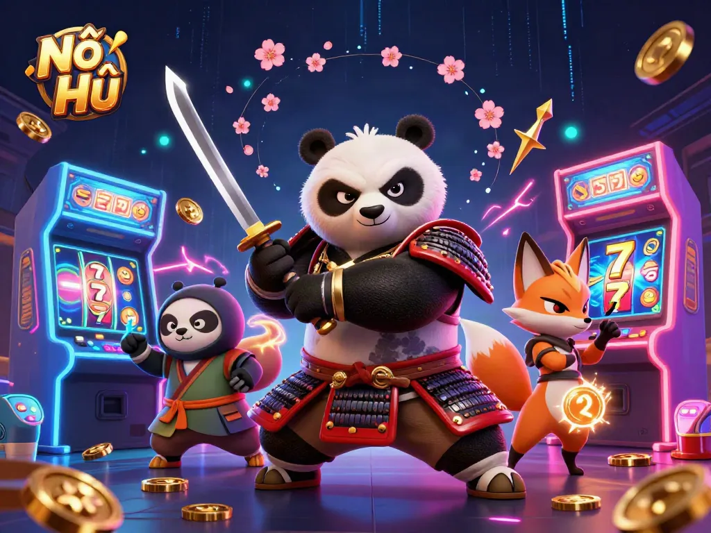Experience Nổ Hũ gameplay with dynamic cartoon characters and vibrant casino elements.