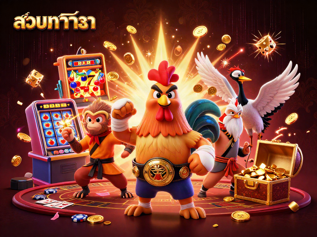 Engage in แทงบาคาร่า with vibrant casino characters amid a jackpot explosion scene.