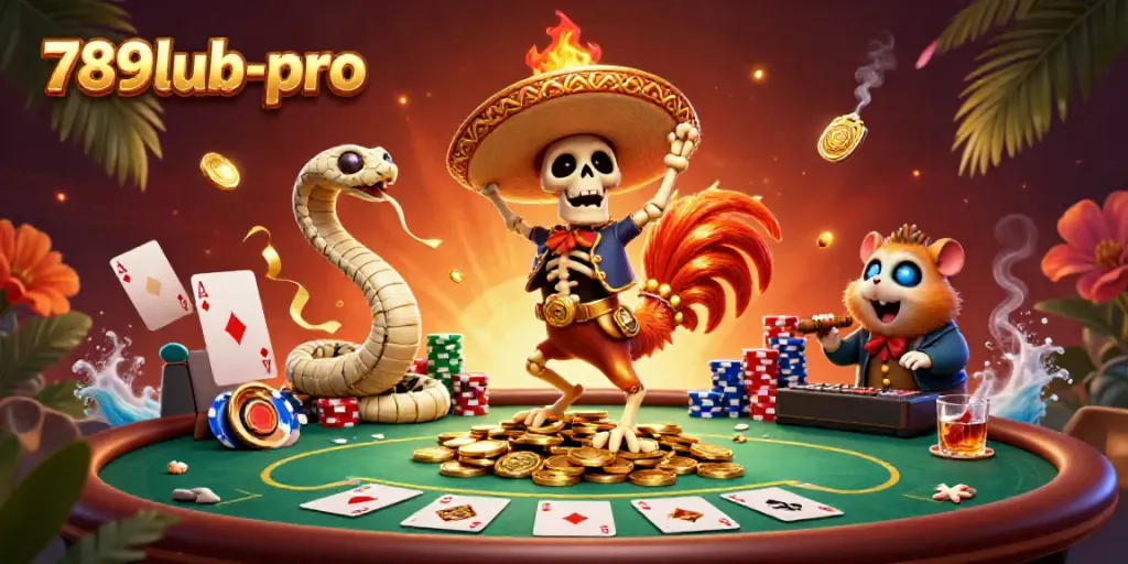 Join the fun with 789lub-pro at this vibrant animated casino scene featuring excited characters and poker action.