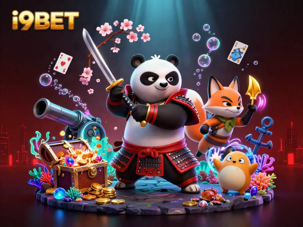 Experience thrilling gameplay with i9BET as a samurai panda battles with golden shuriken and treasures.