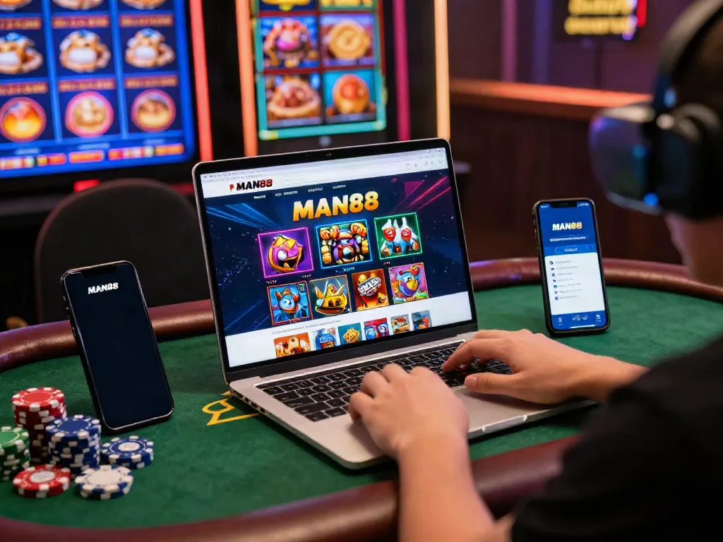 Engaging online gaming experience on MAN88 site with vibrant casino graphics.