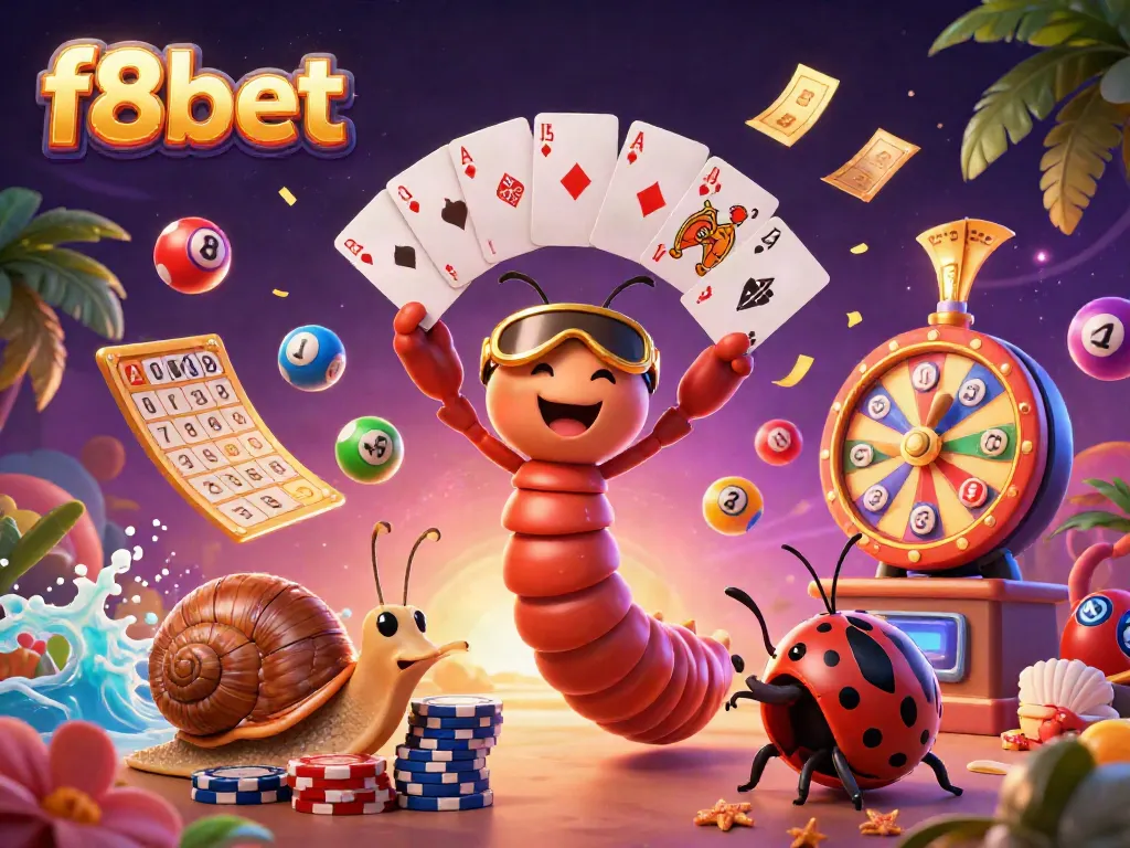 Experience thrilling gameplay with f8bet's vibrant casino scene featuring a 3D millipede dealer.