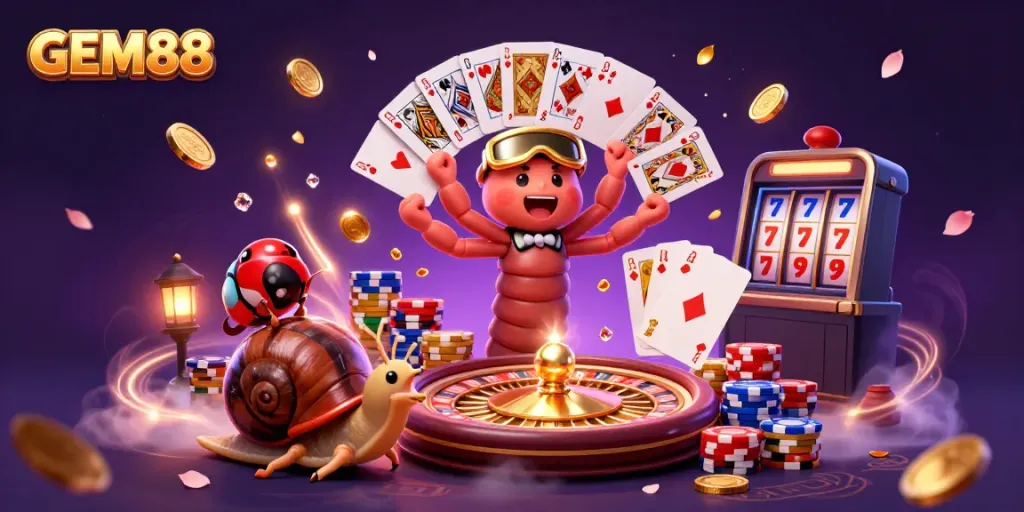 Experience thrilling gameplay at GEM88 with a lively casino scene filled with excitement and sparkling rewards.