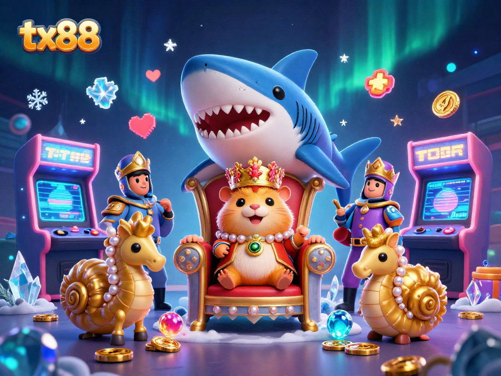 Experience thrilling gaming at tx88 with cartoon hamster king and exciting casino elements.