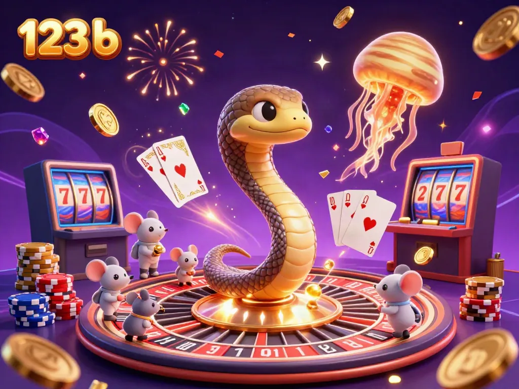 Bet on the 123 b casino with astronaut mice and a cosmic dealer in a vibrant 3D scene.