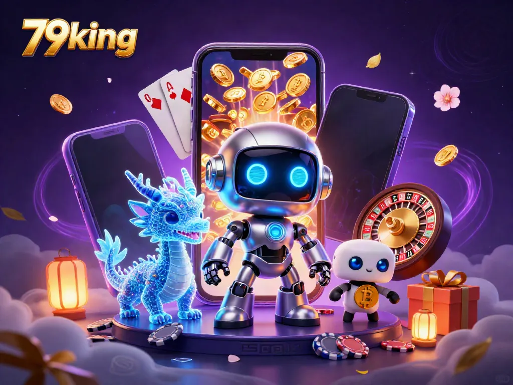 Experience thrilling gaming adventures with 79king's vibrant casino illustration featuring futuristic characters and exciting game elements.