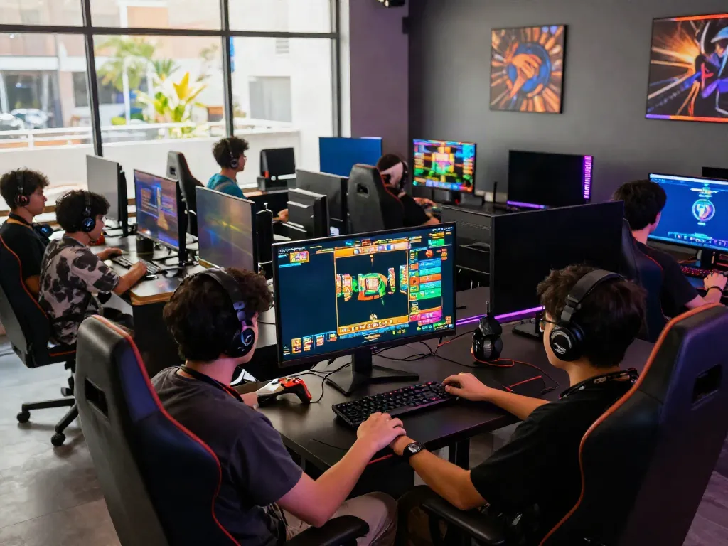 Engaging players enjoying slot games, showcasing server Thailand technology in a vibrant gaming environment.