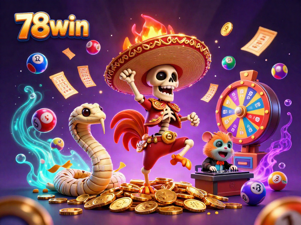 Dance with the lively skeleton mariachi rooster and fun game elements at 78win's vibrant casino scene