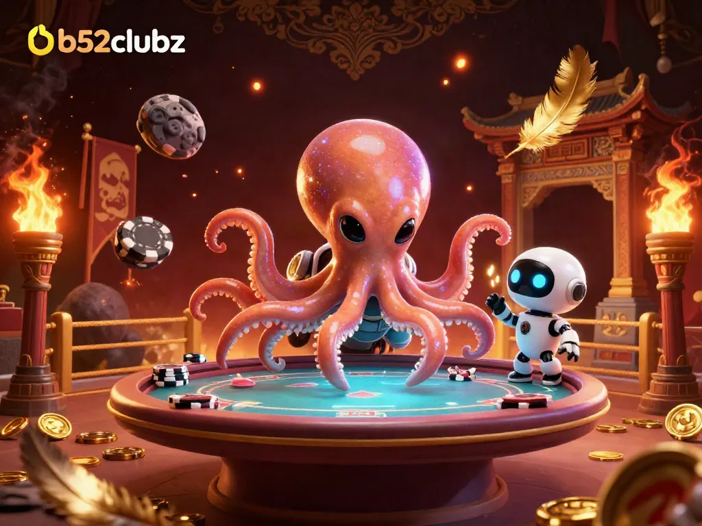Experience thrilling poker at b52clubz with an alien octopus dealer and energetic game atmosphere.