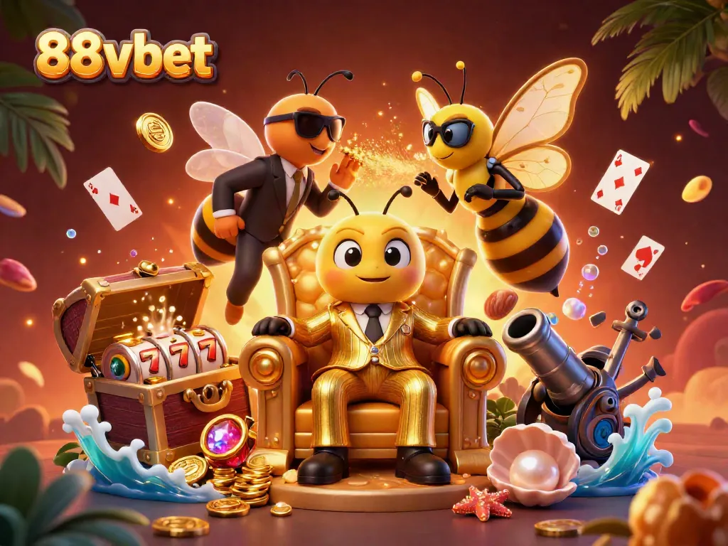 Spin the reels at 88vbet's vibrant casino with an exciting 3D scene full of treasures.