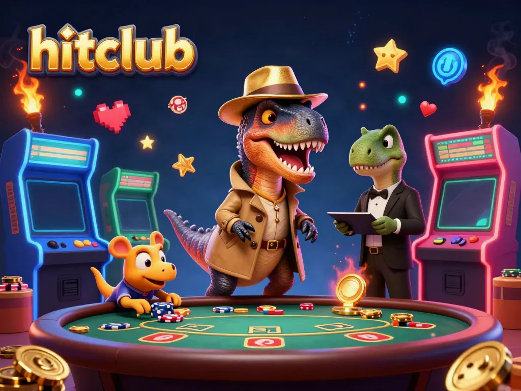 Hitclub velociraptor card counter engages at a blackjack table surrounded by vibrant casino elements.