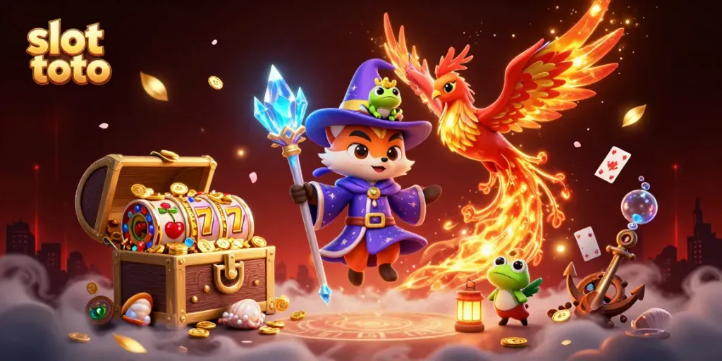 Visualisasi slot toto yang menampilkan karakter dan elemen permainan yang berwarna-warni dan menarik.