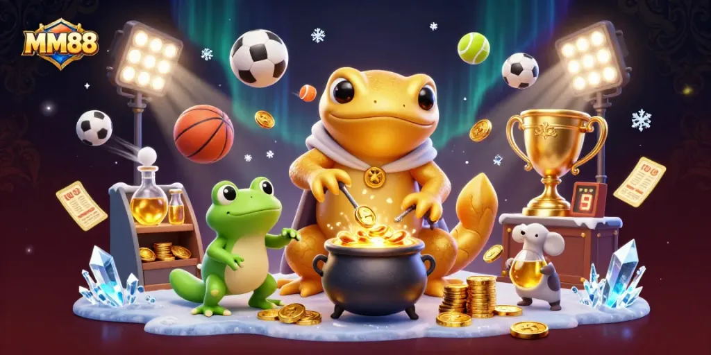 Engage with MM88 exciting casino adventures featuring a golden salamander alchemist and sports elements.