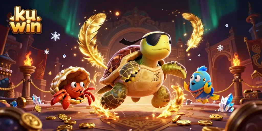 Experience the thrill of ku win casino games with a vibrant underwater scene featuring cartoon characters and treasure.