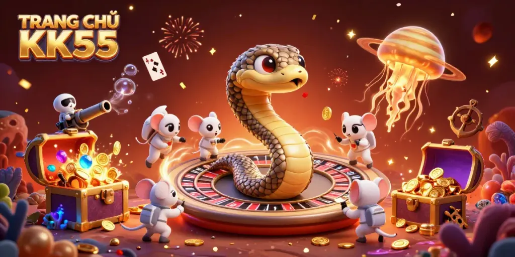 Experience exciting gameplay at TRANG CHỦ KK55 with vibrant cosmic elements and dynamic casino action.