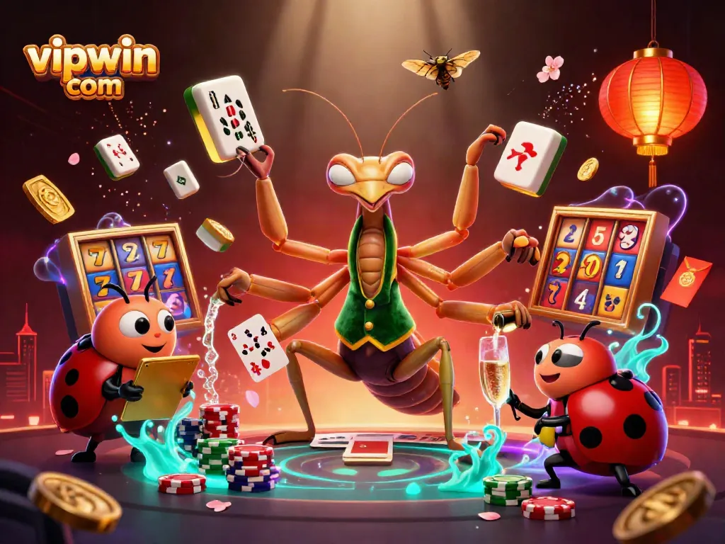 Experience excitement with vipwin com, featuring vibrant slot reels and dynamic casino characters.
