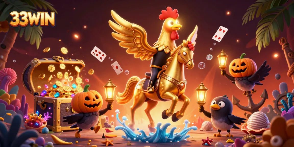 Experience the excitement with 33WIN at the casino, featuring characters in a vibrant nighttime scene.