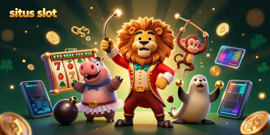 Experience situs slot action with animated casino characters and vibrant game elements.