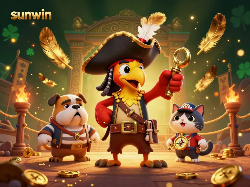 Engage with the vibrant casino atmosphere featuring sunwin's dynamic pirate theme and golden gaming tokens.