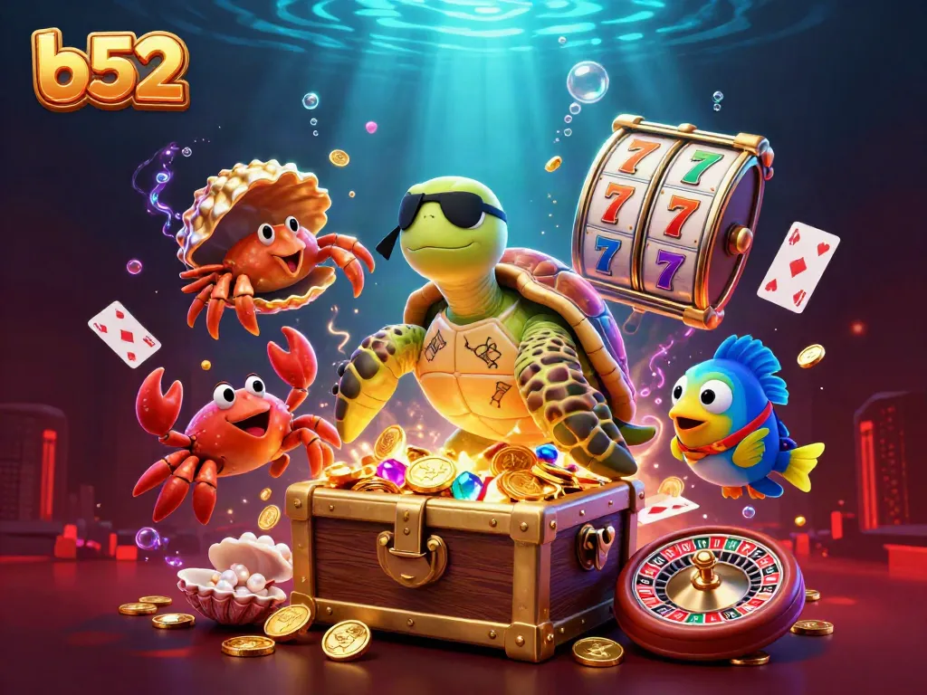 Engage with b52 slot games featuring 3D cartoon pirate characters amidst vibrant underwater treasures.